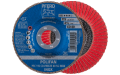 Foto LAMELLENSCHIJF CONISCH Ø115MM K80 CERAM. GLASVEZ PFERD POLIFAN PFC 115 CO-FREEZE 80 SG-INOX